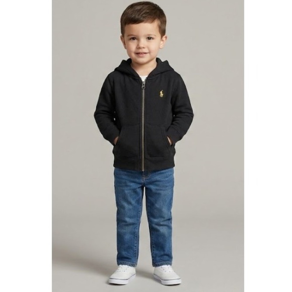 Polo Ralph Lauren Boys Black Logo Zipped Hoodie Jacket Size 3/3T